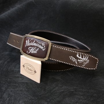 Cintura ricamata 14 „Weidmanns Heil“ e fibbia in ottone antichizzato